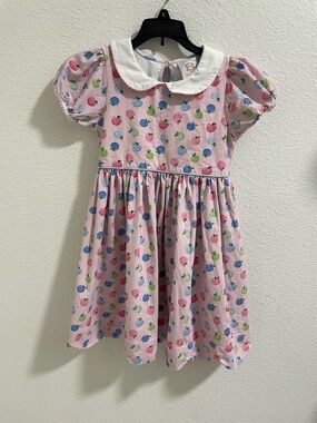 Swoon Baby Girls' Pink Apple Print Dress with Peter Pan Collar